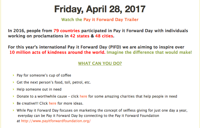 Screenshot from Pay It Forward Day's web site