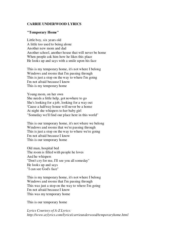 Lyrics to "Temporary Home"