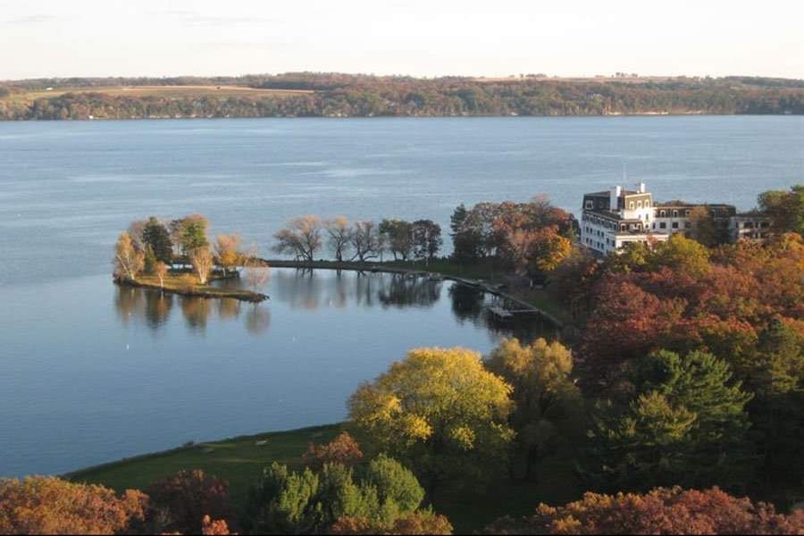 Fall is starting at Green Lake, Wisconsin
