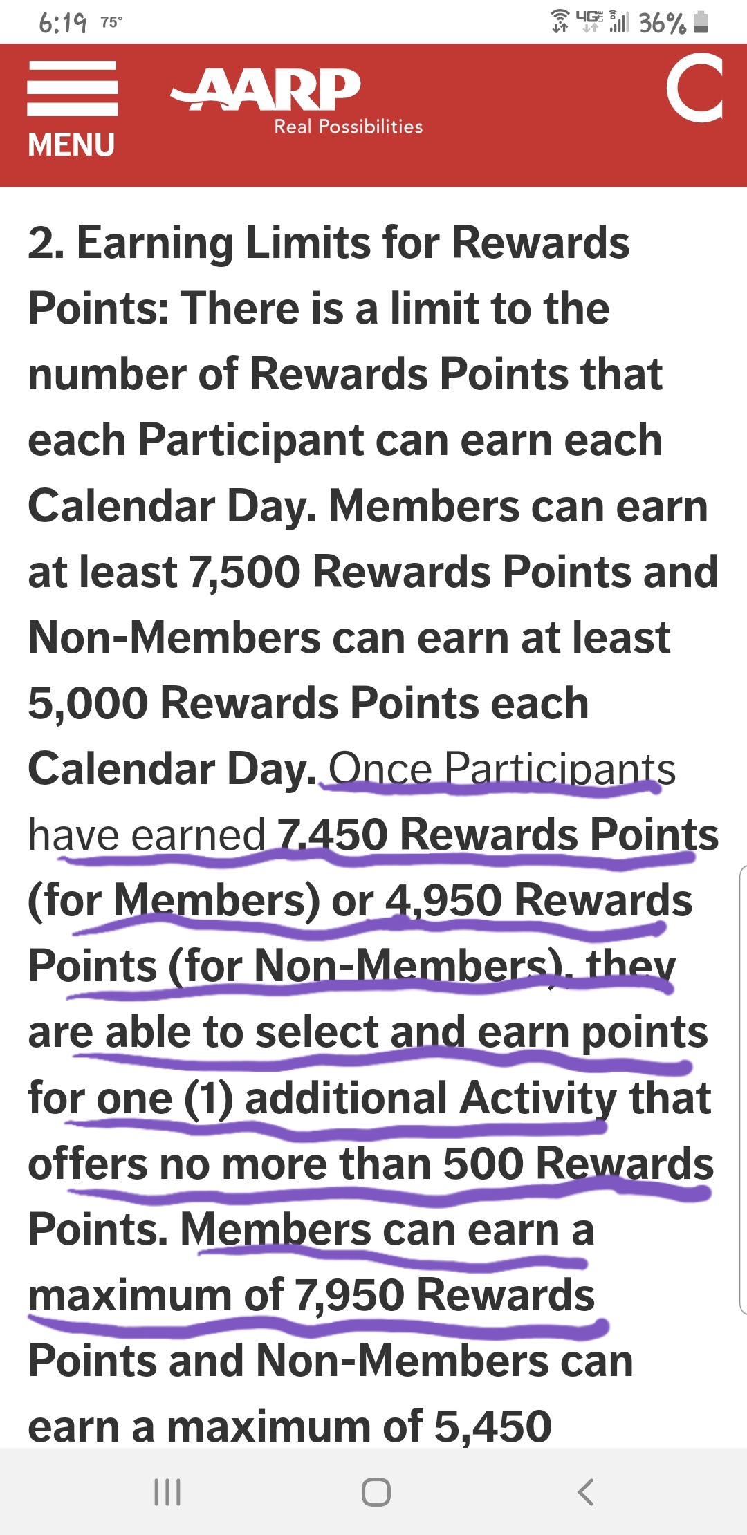 What is the MAXIMUM daily points you can EARN? AARP Online Community