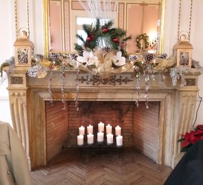 Music room fireplace at Cairnwood Estate