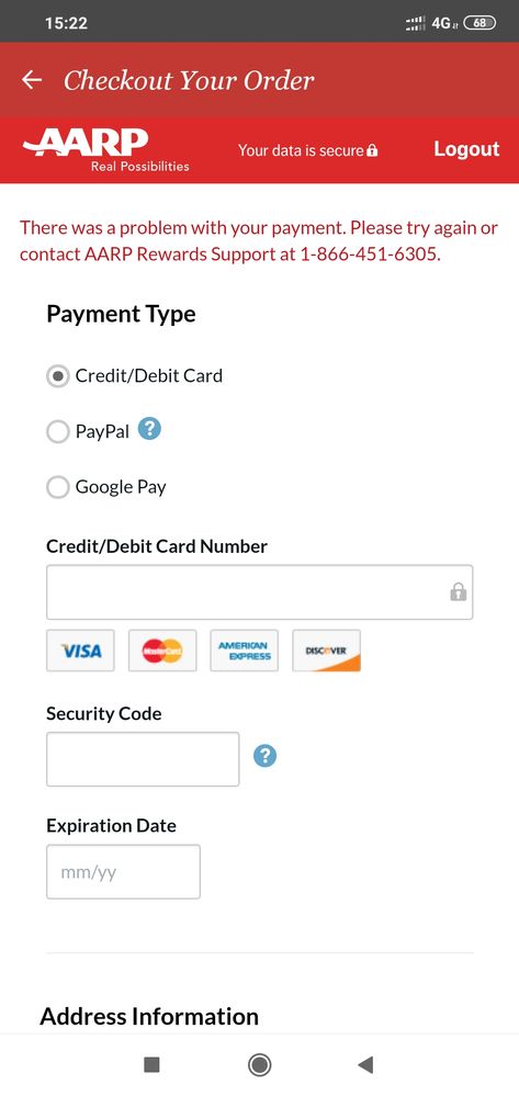 many times to try put my card but still error