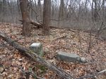 Clatterbuck Cemetery -- mostly fieldstones, but there were three inscribed headstones and footstones.  It took us 2 forays to find this one.