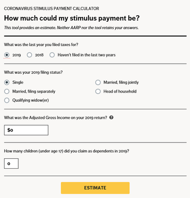 screenshot: New Stimulous Calculator