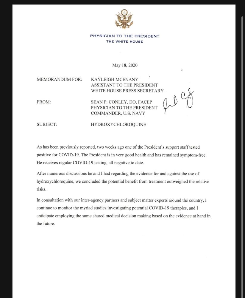 5/18/20 memo from WH physician