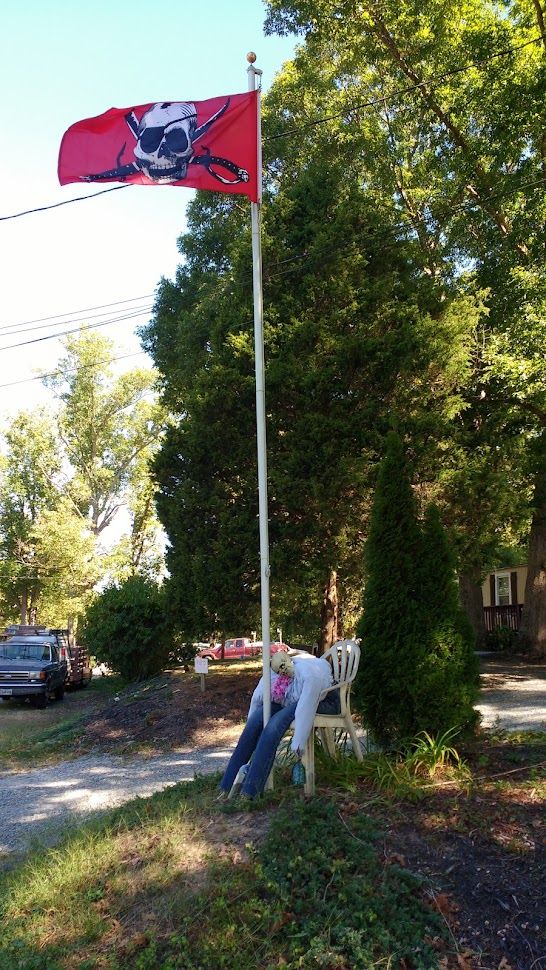 The original drunk Dora. (Dora sat at a flagpole between 2 driveways.)  Couldn't even keep her head up. (2017)