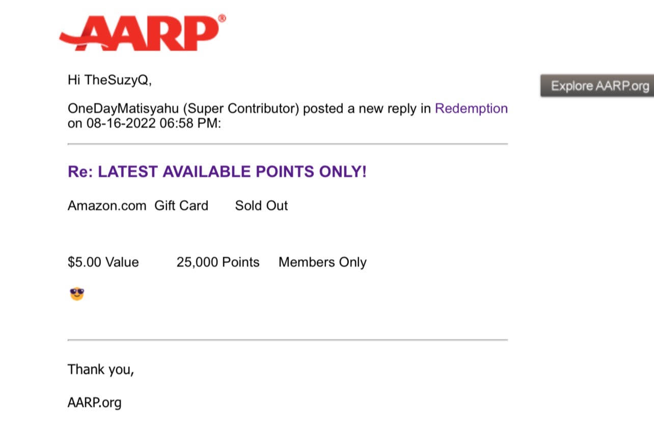 LATEST AVAILABLE POINTS ONLY! AARP Online Community