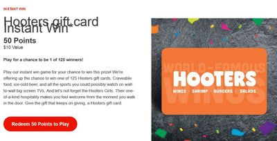 Hooters gift card Instant Win