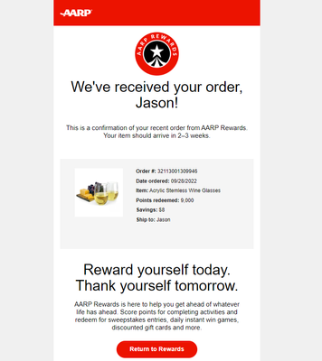 Here's the email order confirmation.