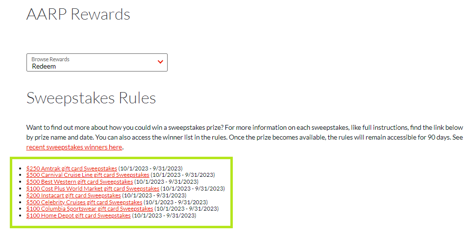 AARP Rewards - Sweepstakes Rules Have End Date as 09312023 (it should be 10312023).png
