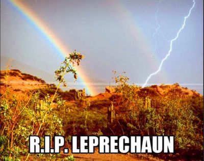 An actual rare photo of a rainbow & a bolt of lightning! Sorry Leprechaun! LOL!!
