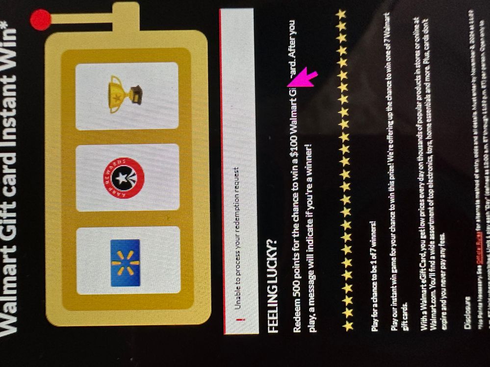 unable to process redemtion request